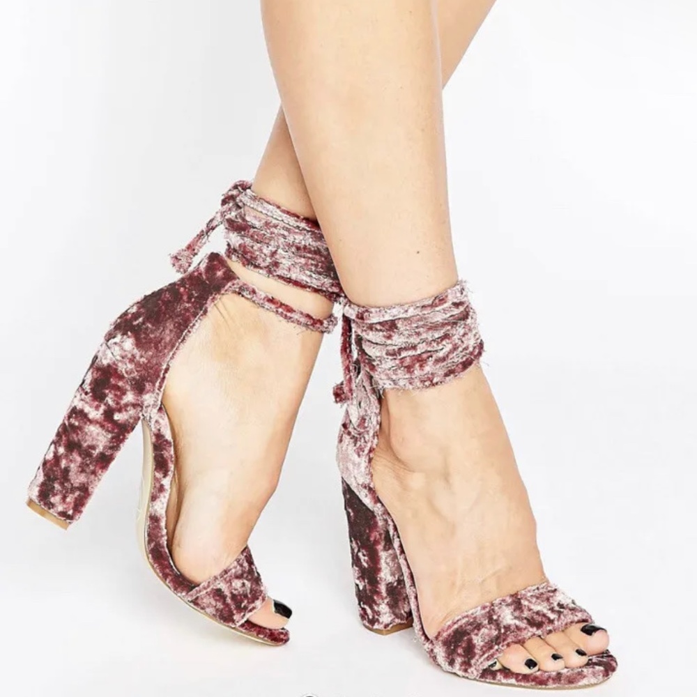 Misguided Pink Crushed Velvet Strap Up Heels